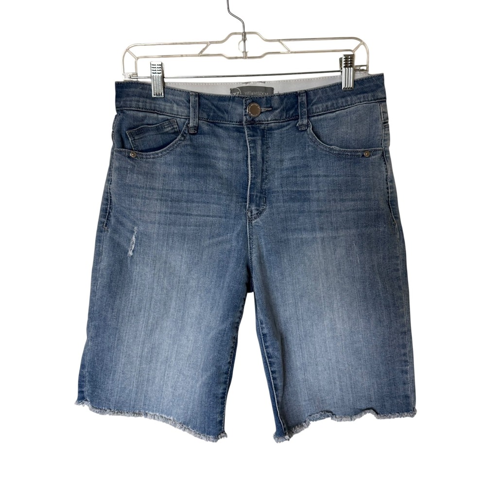 Wit & Wisdom Bermuda Shorts Womens 8 Blue Exc‎ Ab-solution Frayed Hem Distressed
